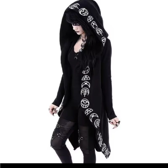 Black Hooded Cardigan with White Symbols - Picture 5 of 6